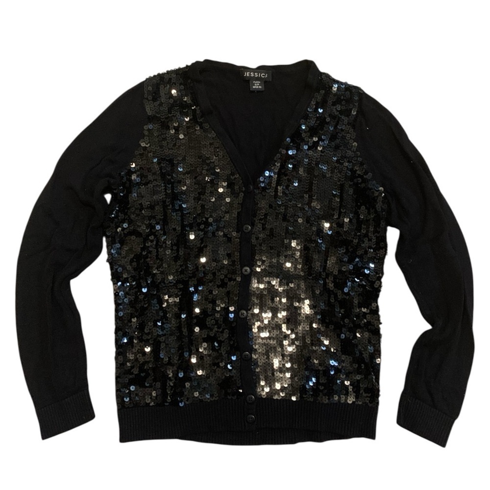 Jessica Petite Sequin Cardigan Black V-Neck S/P (6-8)